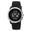 SKMEI large screen digital sports watch with black silicone strap and silver metal bezel. - Silver Case Black Display