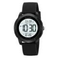 SKMEI big screen digital sports watch with multi-function display and comfortable strap. - Black Case White Display