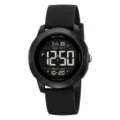 SKMEI black digital sports watch with large screen and comfortable silicone strap. - Black Case Black Display