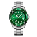 Men's quartz wristwatch with green dial stainless steel strap waterproof fashion watch - Green