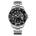 Oulm quartz men watch with steel strap calendar display stylish waterproof business wrist watch - Black