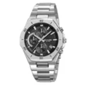Men's stainless steel quartz watch with chronograph sub-dials and date window waterproof design. - Silver Case Black Face
