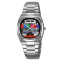 Skmei Men Quartz Watch Stainless Steel Strap Waterproof Calendar Casual Wristwatch SKU - Silver Case & Colorful Dial