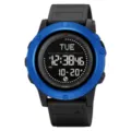 Outdoor multi-functional digital sports watch with blue bezel, rubber strap and clear display. - Black Blue