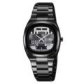SKMEI Men Quartz Watch Black Stainless Steel Variant Unique Test Pattern Dial Casual - Black Case & Black-White Dial