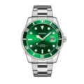 Men quartz watch stainless steel strap green dial waterproof business luxury wrist watch - Green Bezel, Silver