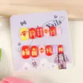 Bonito juego de uñas postizas para niños con motivos festivos chinos y colores vivos. - Kit de herramientas para uñas KET134-G con pegamento de gelatina, palito de madera y lima de uñas
