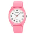 Pink silicone strap quartz watch featuring a clean white dial and large face for daily sports. - Pink