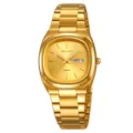 Gold quartz watch for men women, stainless steel metal strap with calendar display function. - Gold Gold Face