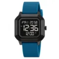 Minimalist digital electronic watch with blue silicone strap and square case for daily wear. - Blue