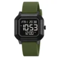Minimalist square digital watch with army green strap, waterproof electronic timepiece. - Army Green