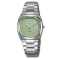 SKMEI minimalist stainless steel quartz watch featuring green dial and day date display - Silver Green Face