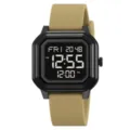 Minimalist square digital watch with khaki silicone strap for daily wear and sports. - Apricot
