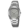 Skmei silver quartz watch for men, stainless steel strap, grey dial, calendar display, business. - Silver Grey Dial