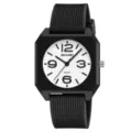 Herren Damen schwarze Quarz Uhr quadratisches Zifferblatt Kautschuk Armband Alltag Mode - Schwarz und Weiß