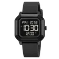 Minimalistische schwarze digitale Armbanduhr mit quadratischem Gehäuse und Silikonarmband. - Schwarz (Schwarzes Display)