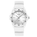 White resin quartz watch for men and women, minimalist sports wristwatch with rotating bezel. - White