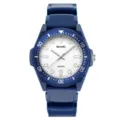 Blue silicone strap quartz watch with white dial, casual sports timepiece for daily wear. - Blue