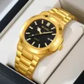 Men's Luxury Gold Quartz Watch Stainless Steel Waterproof Business Wristwatch SKMEI - Gold Case Black Dial