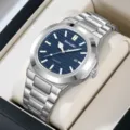 Men quartz watch stainless steel blue dial business casual wristwatch waterproof accessory - Silver Case Dark Blue Dial