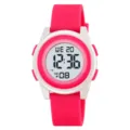 Pink silicone strap digital watch for students, multi-functional sports watch with LCD screen. - Rose Red