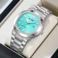 SKMEI Men Stainless Steel Quartz Watch Turquoise Dial Luxury Business Wristwatch - Silver Case Ice Blue Dial