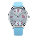 Skmei stylish blue leather strap quartz watch for women with heart dial and clear numbers. - Blue