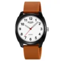 SKMEI quartz watch with clear white dial, black bezel and comfortable orange silicone strap. - Brown