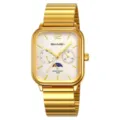Men's stylish square dial quartz watch featuring a gold steel strap and multi-function sub-dials. - Gold Case White Dial