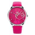 SKMEI Women Pink Leather Strap Quartz Watch Cute Heart Dial Fashion Rhinestone Casual Timepiece - Rose Red