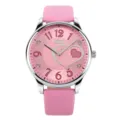 Rosa Lederarmband Damen Quarz Uhr Suesse Herz Zifferblatt Alltag Studentin Armbanduhr - Rosa