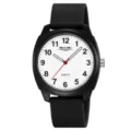 Minimalist quartz watch with silicone strap, large dial and clear numbers for daily wear. - Matte Case Black Strap White Dial