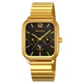 Skmei luxury gold quartz watch for men square black dial steel strap waterproof - Gold Case Black Dial