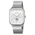 Men's square quartz watch with silver steel strap, multi-function dial and waterproof design. - Silver Case White Dial
