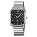 Men square quartz watch with black dial and stainless steel strap, fashion business wristwatch. - Silver Case Black Face