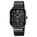 Men's square dial quartz watch with metal strap and chronograph multi-function design. - Black Case Black Face
