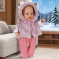 43cm doll clothes winter pink furry vest bear ears hood set for 18 inch American dolls - Pink Plush Vest Set (Q18-984)