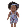 12-inch African reborn baby doll with afro hair, cute floral romper and matching headband. - Purple Floral Strap Tie-Dye (Q12-006C) / 30cm Doll