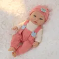 11-inch reborn baby doll toy with cute pink knit hat, sweater and overalls clothing set. - Pink Suspenders Outfit Style (Q11-048-052)