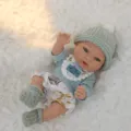 11 Inch Reborn Baby Doll Vinyl Toy With Beautiful Knit Clothes Outfit Set For Kids Gift - Green Sweater Printed Shorts Style (Q11-048-055)