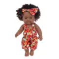 Muñeca reborn de 12 pulgadas con cabello afro, lindo bebé negro en mameluco floral. - Tirantes Florales Rojon Tie-Dye (Q12-008C) / Muñeca de 30 cm