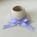 Miniature woven straw hat for dolls, cute purple ribbon bow and pearl decor accessory. - For 17CM Doll / Purple Bowknot (CM-012-05)