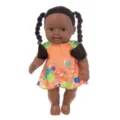 12-inch cute African baby doll close-up, soft vinyl reborn doll with pigtails and floral dress. - Orange Green Color Block Dress Tie-Dye (Q12-010C) / 30cm Doll