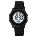 Black silicone digital watch for men and women, waterproof sports electronic watch. - Black