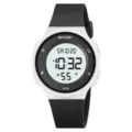 SKMEI waterproof digital watch for students, stylish black and white casual timepiece. - Silver Case Black Strap