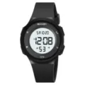 Black digital watch for students, waterproof sport wristwatch with clear LED display. - Black Case Black Strap