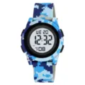Kids waterproof digital watch featuring a blue camo silicone strap and clear display screen. - Air Force Camouflage