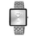 Men square quartz watch minimalist vintage stainless steel strap silver dial stylish wristwatch - Silver Silver Face
