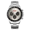 SKMEI Men Stainless Steel Quartz Digital Watch Waterproof Chronograph Business Watch - Silver Case Grey Dial