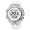 Transparent case digital watch with white strap, multi-functional casual sports style. - Transparent White Case White Strap